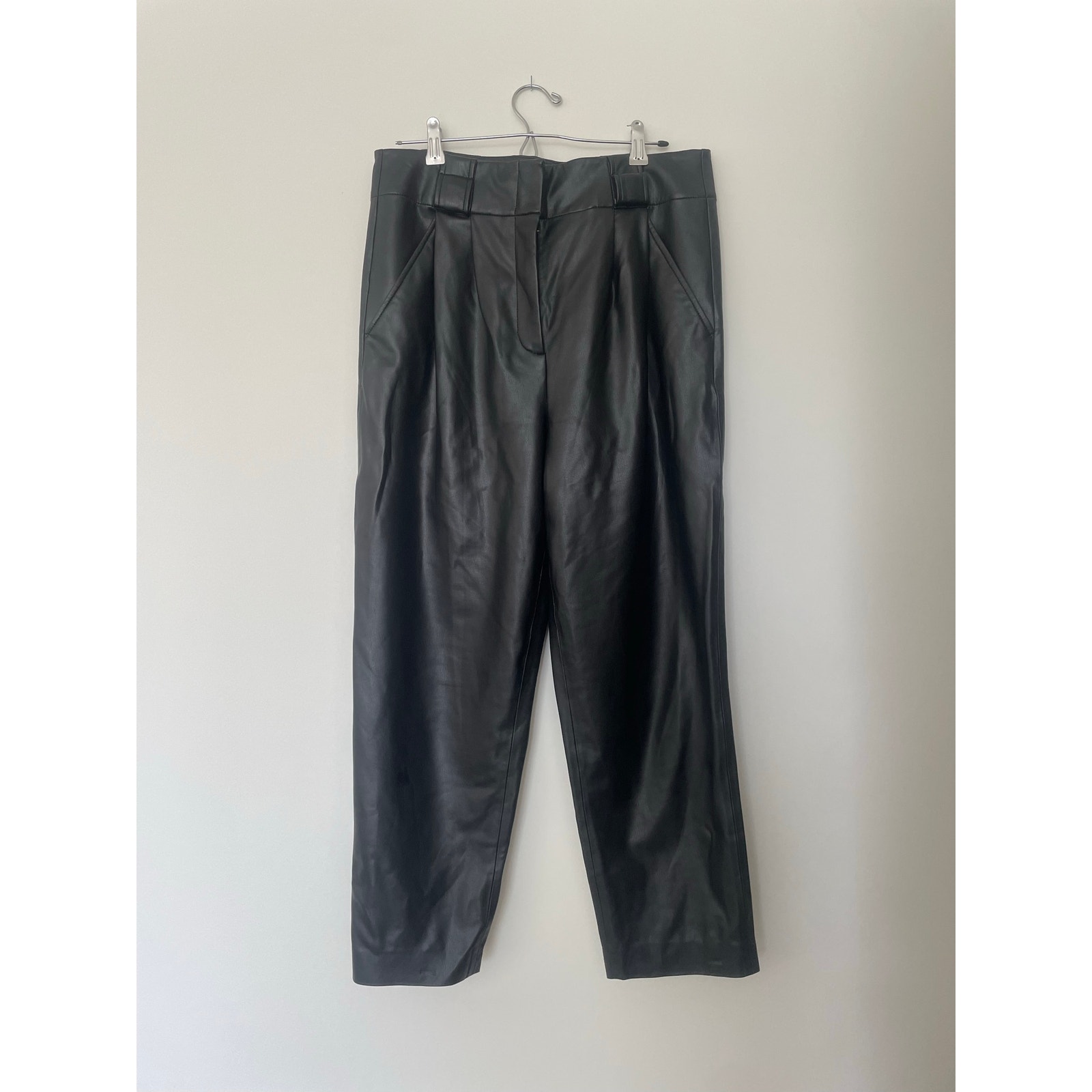 Veronica Beard Coolidge Vegan Leather Cropped Pants Trousers Black Size 12